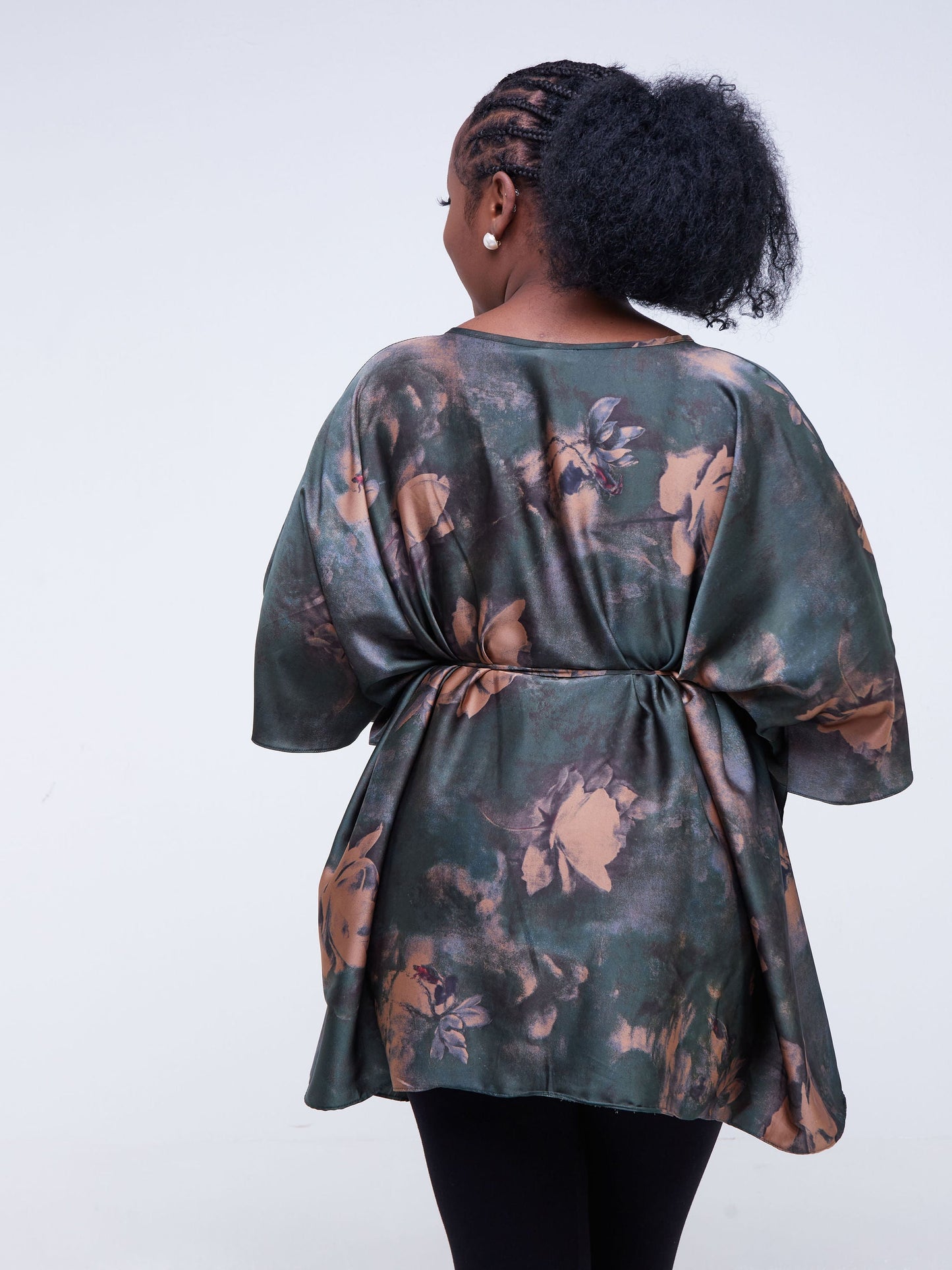 Vivo Jamila Kaftan Top - Dark Green / Brown Print