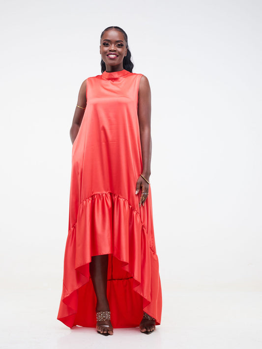 Vivo Fara High Low Halter Maxi Dress - Orange