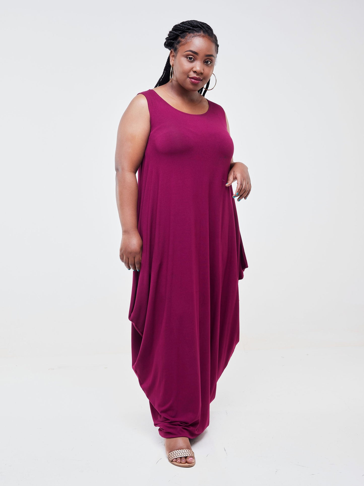 Vivo Basic Salma Maxi Boat Neck Dress - Burgundy
