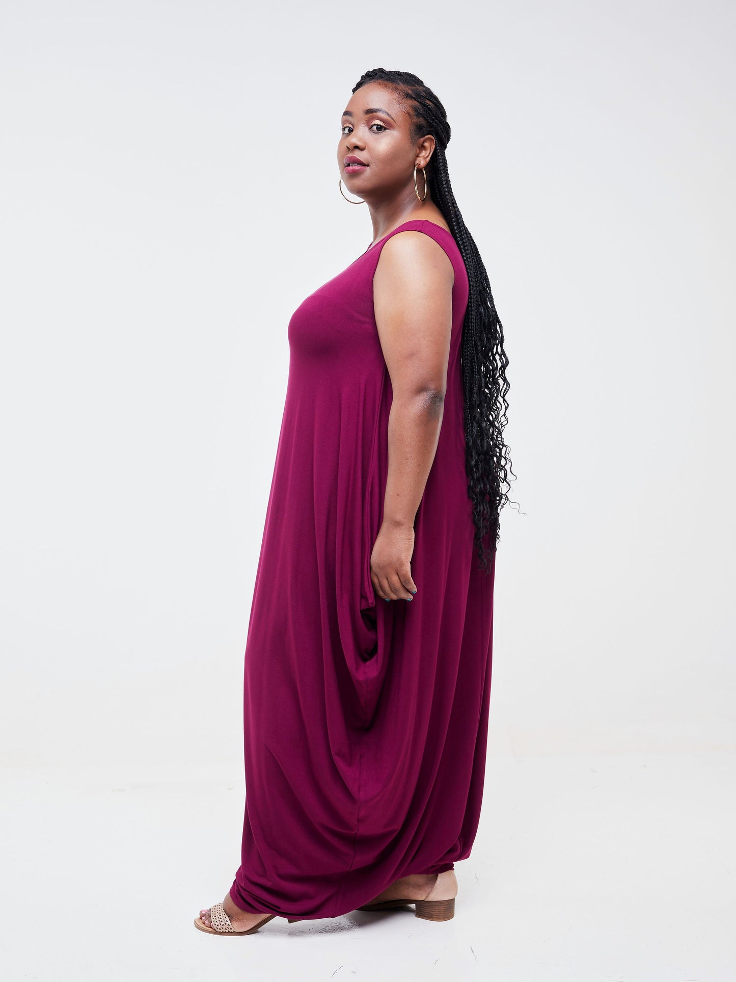 Vivo Basic Salma Maxi Boat Neck Dress - Burgundy