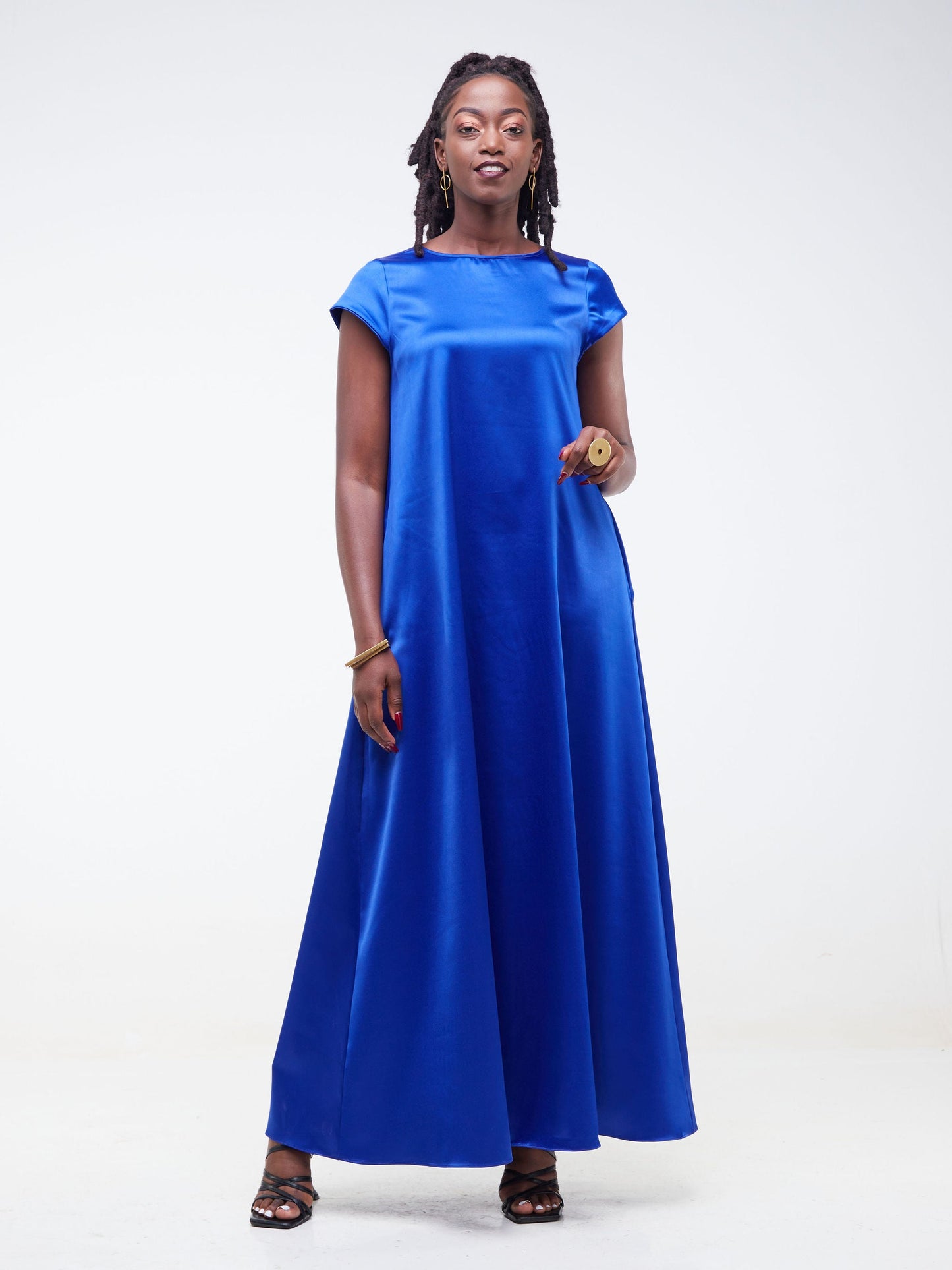 Vivo Basic Satin Cap Sleeve Tent Maxi Dress - Royal Blue