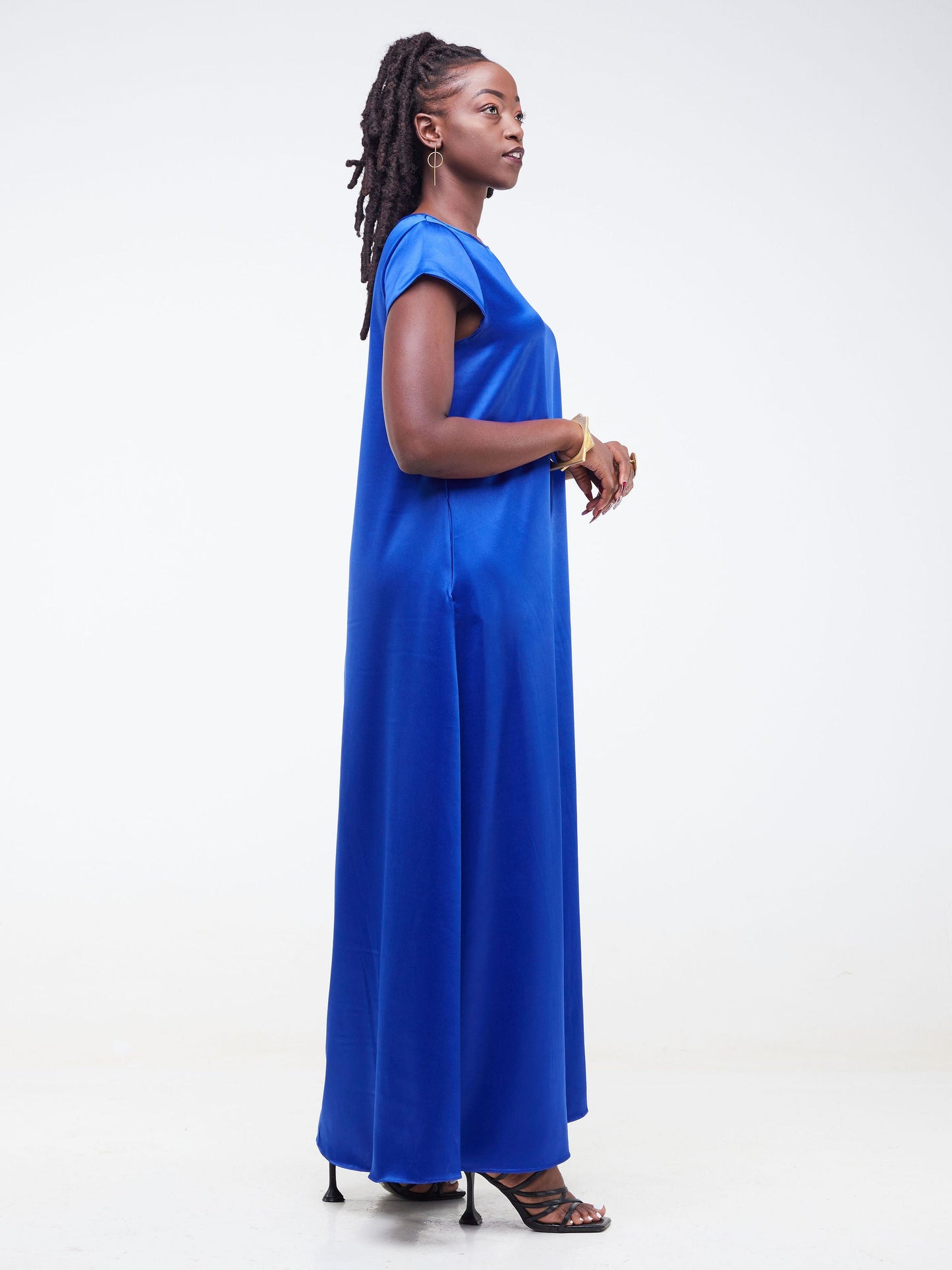Vivo Basic Satin Cap Sleeve Tent Maxi Dress - Royal Blue