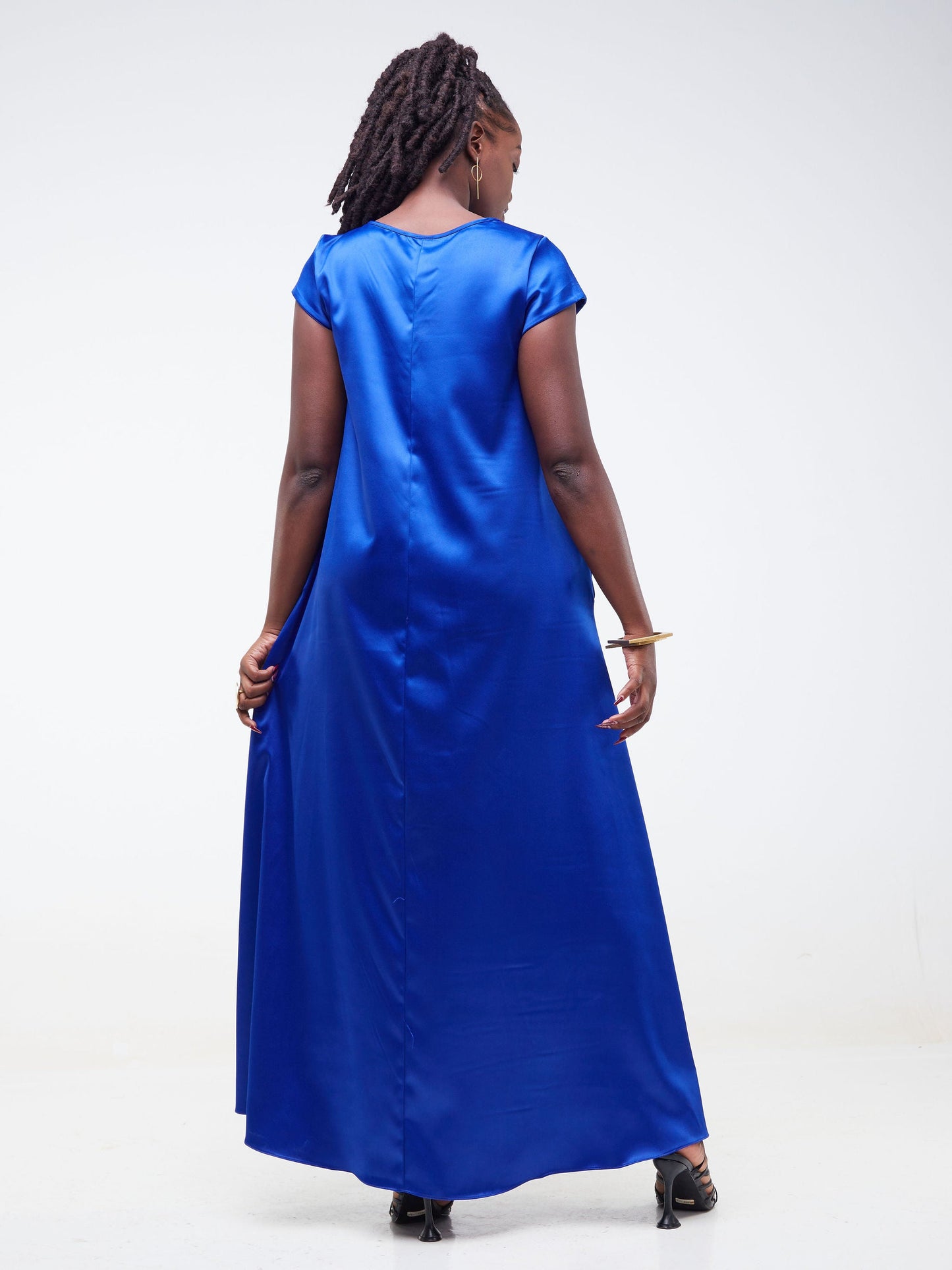 Vivo Basic Satin Cap Sleeve Tent Maxi Dress - Royal Blue