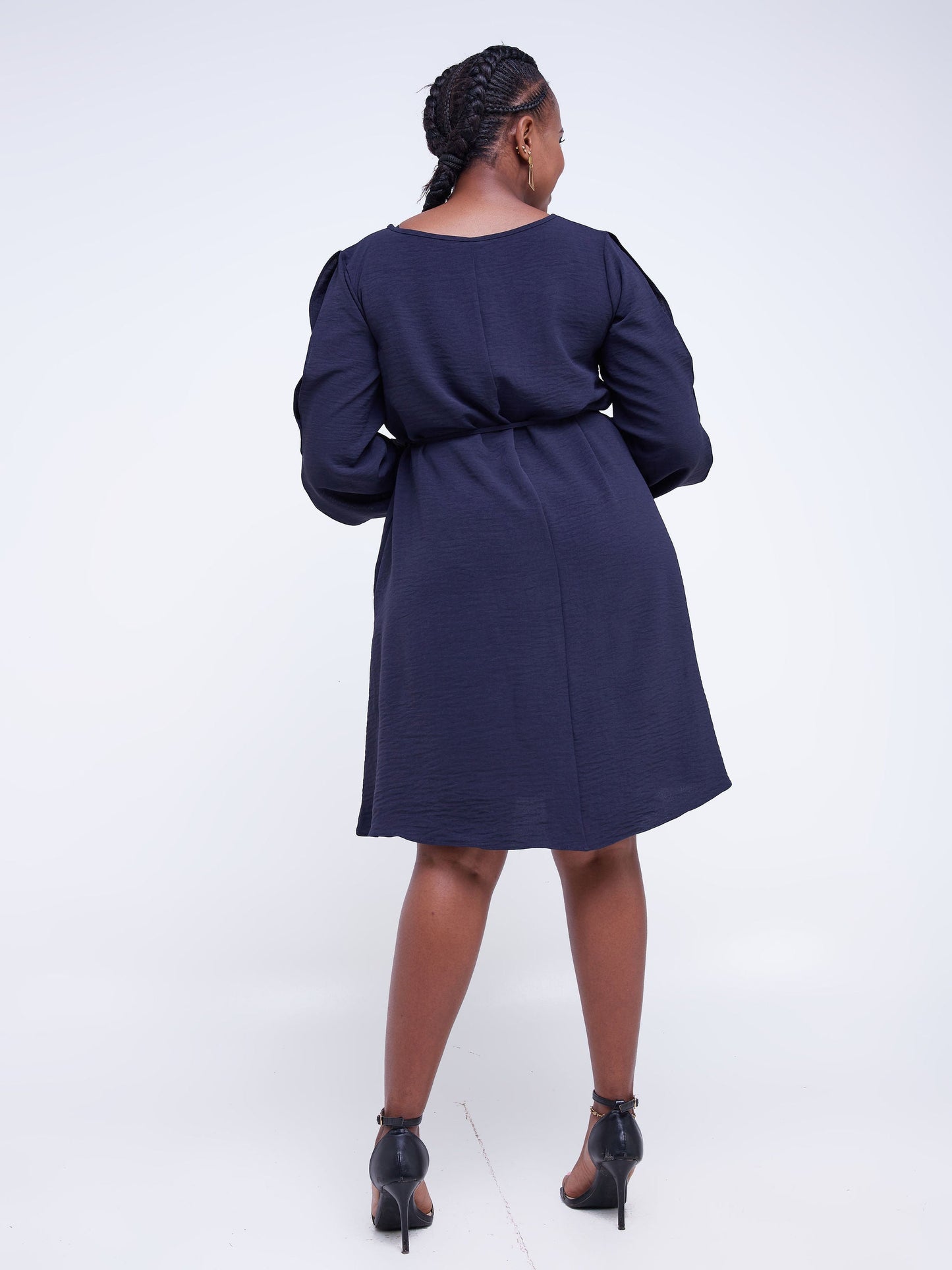 Vivo Tunu Long Slit Sleeve Knee Length Shift Dress - Navy Blue