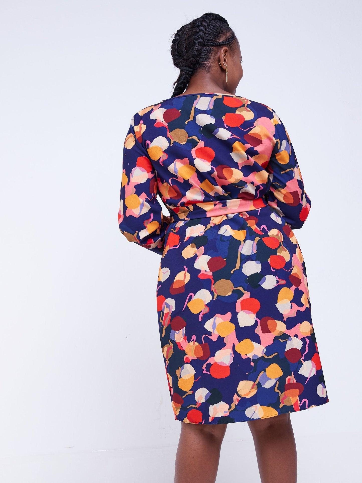 Vivo Basic Long Sleeve Shift Dress - Purple / Orange Print