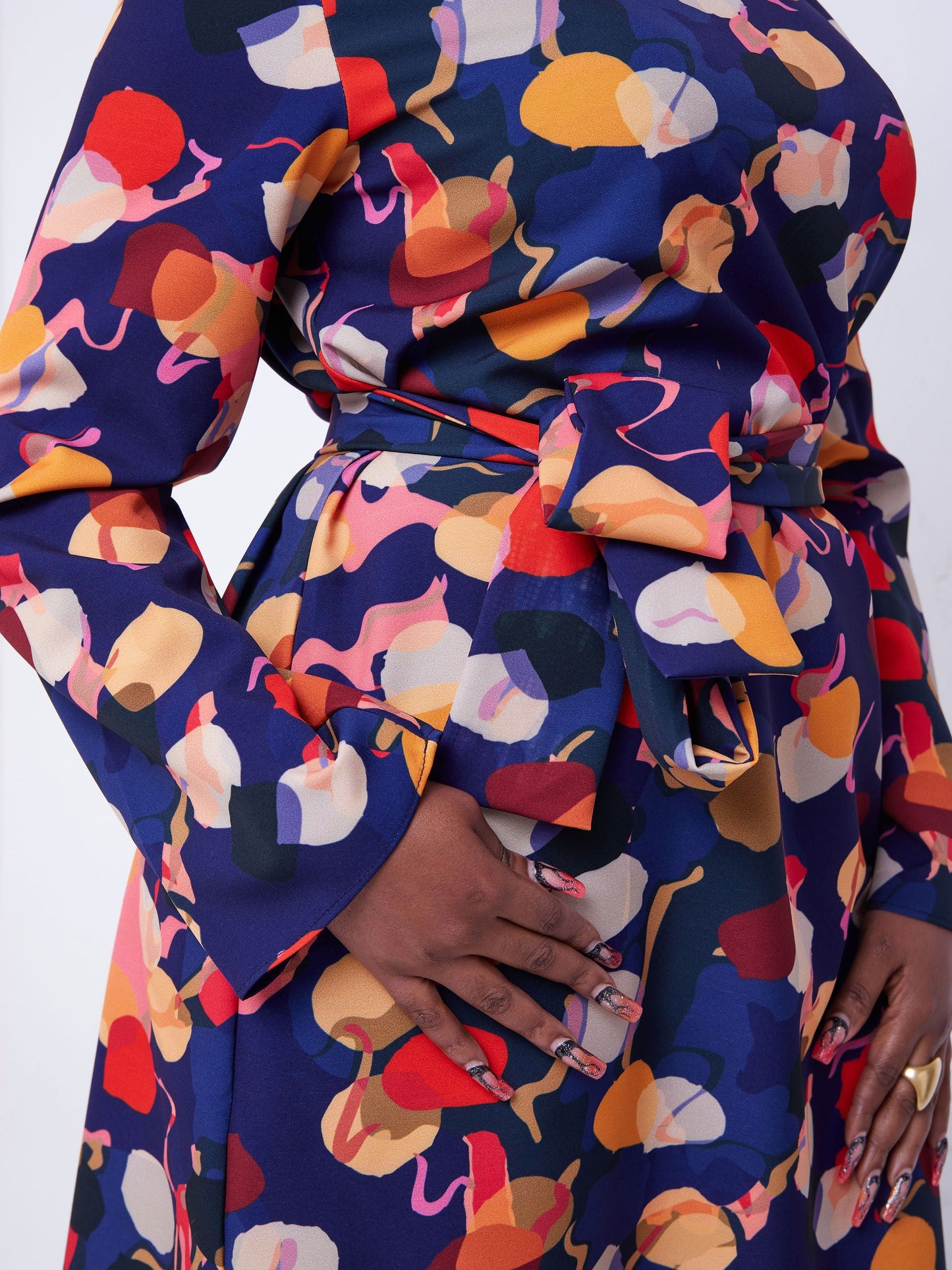 Vivo Basic Long Sleeve Shift Dress - Purple / Orange Print