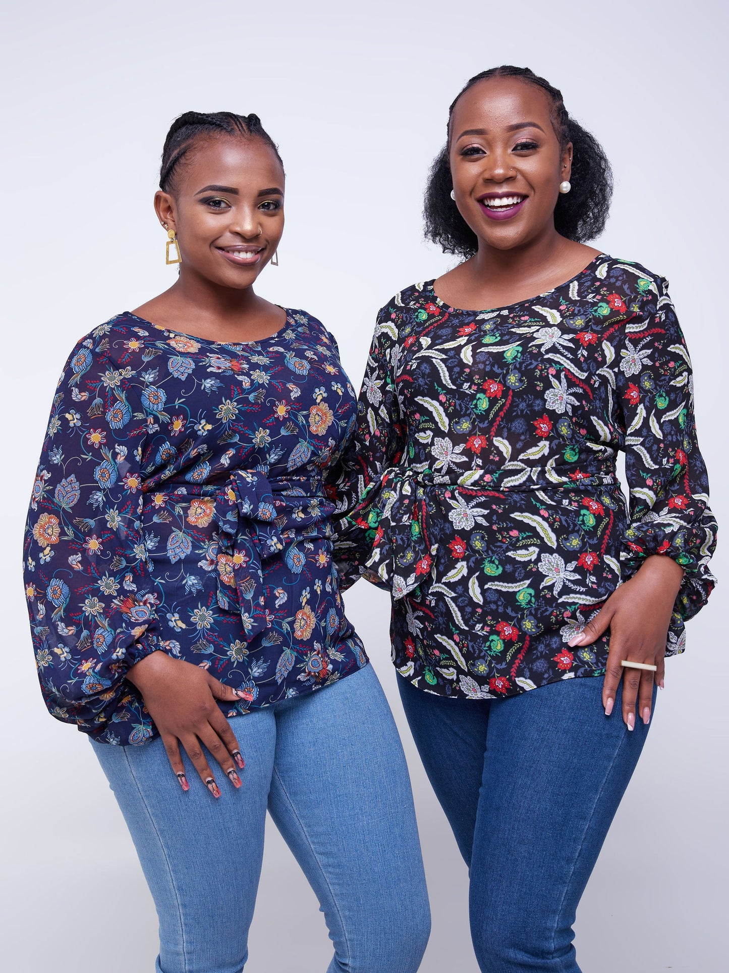 Vivo Izzy Bishop Sleeve Top - Black / Green Floral Print