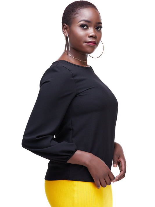 Vivo Basic Long Sleeved Bishop Top - Black