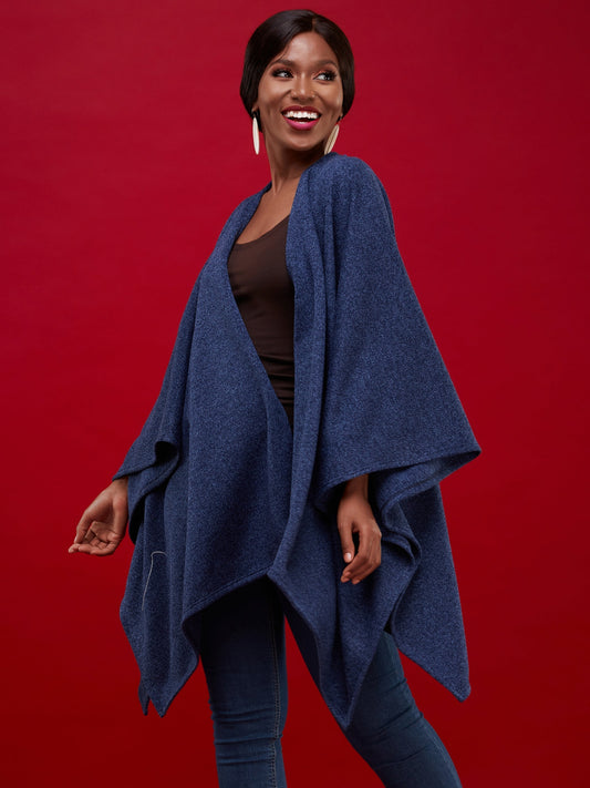 Vivo Issa Shawl Sweater - Navy Blue