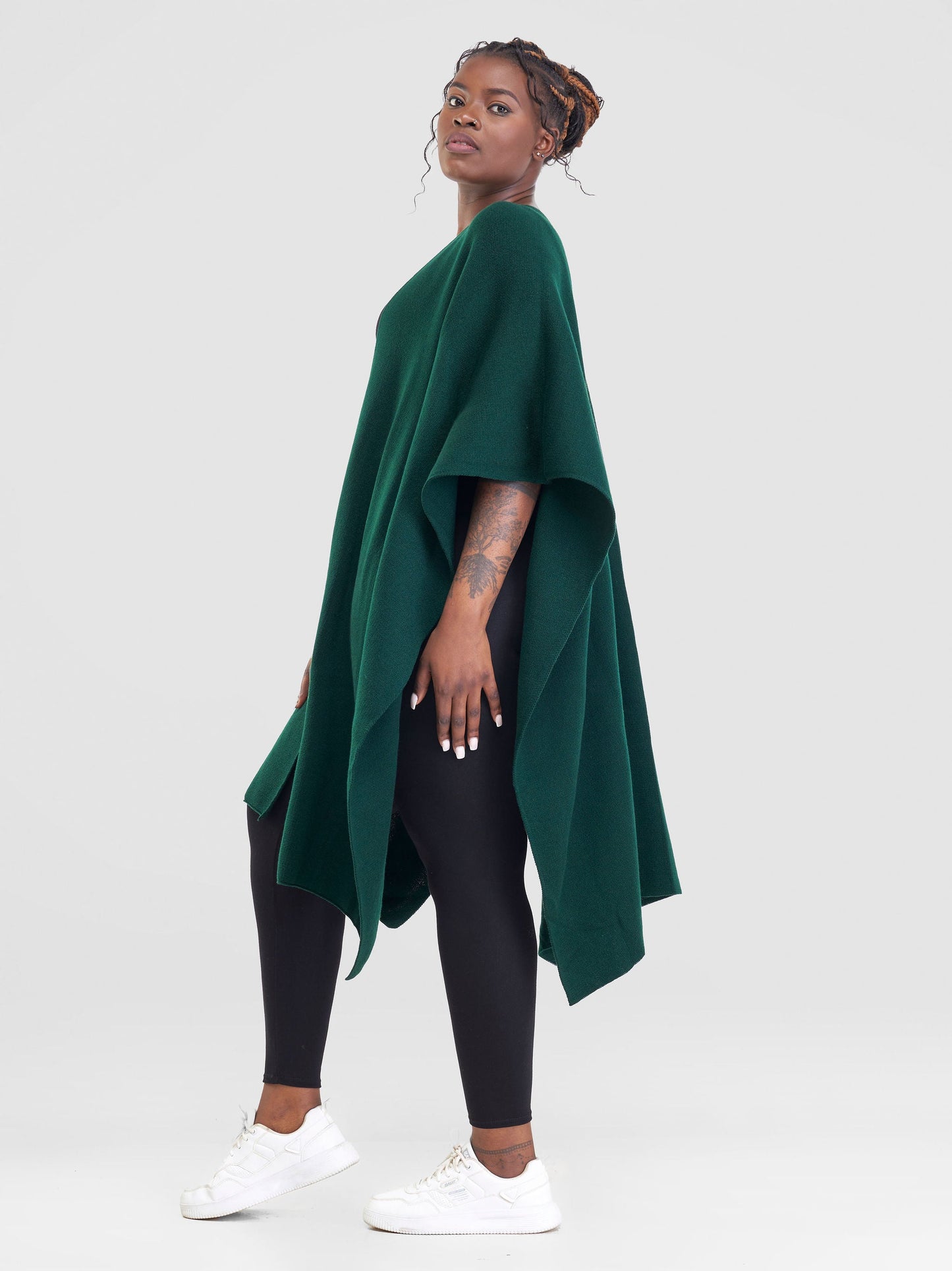 Vivo Basic Double Layered Wrap Poncho (Without Fringe) - Dark Green