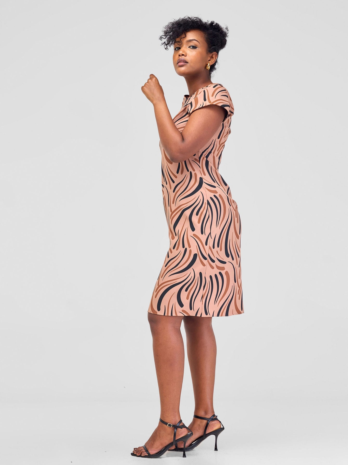 Vivo Laika Cap Sleeve Shift Dress - Chocolate Yala Print
