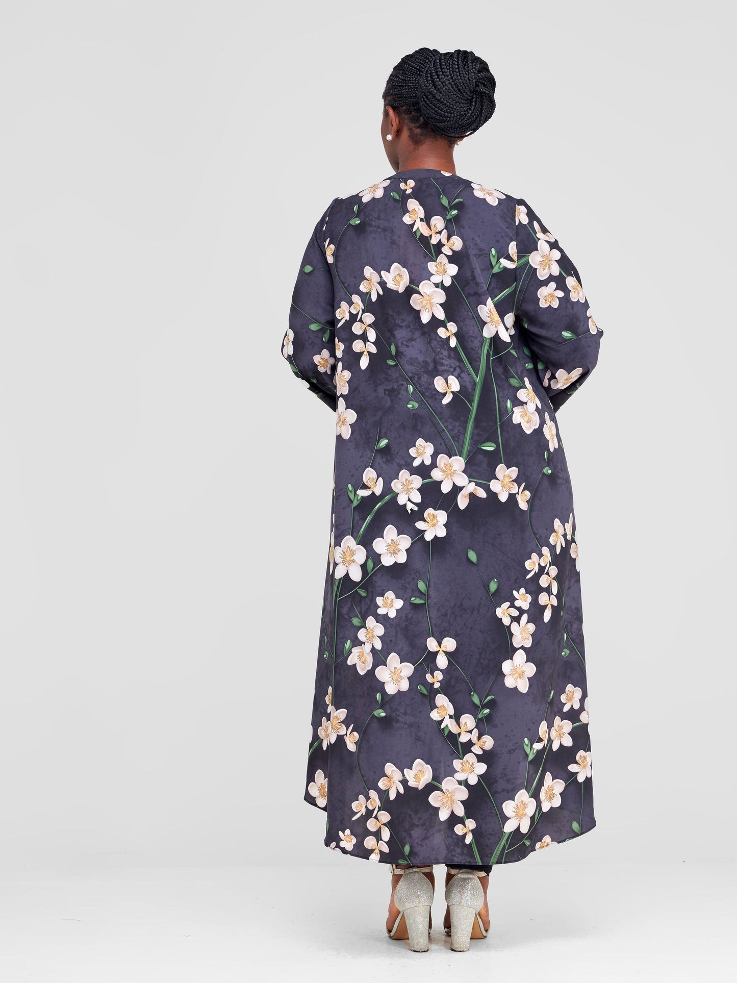 Vivo Maisha Long Sleeve High Low Kimono - Black / Green Floral Print