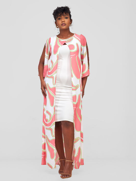 Vivo Sanyu Overlap Maxi Cover Up Top - Pink / White Zazi Print