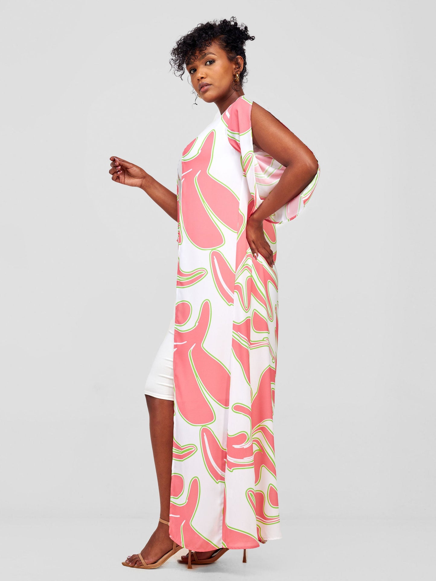 Vivo Sanyu Overlap Maxi Cover Up Top - Pink / White Zazi Print