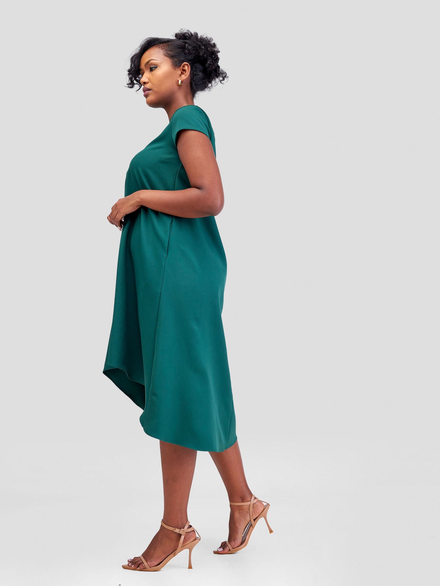 Vivo Pendo Cap Sleeve High Low Tent Dress - Dark Green