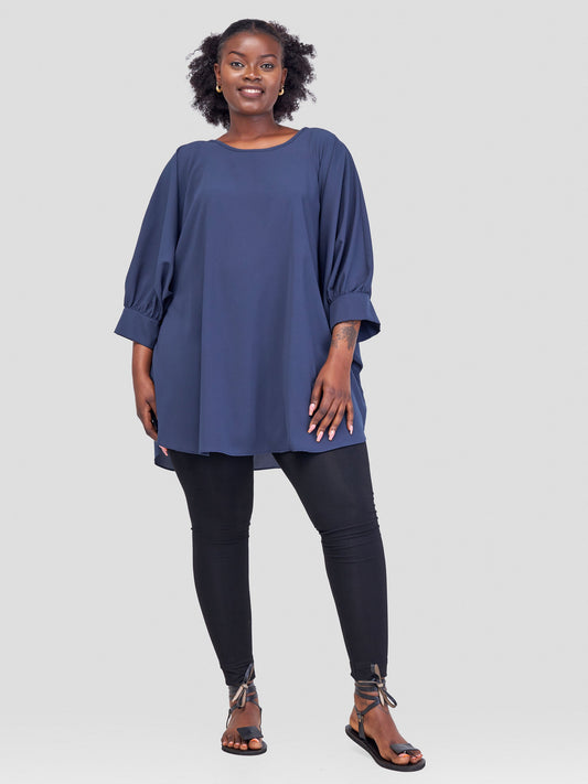 Vivo Mistari Gathered Sleeve Top - Grey