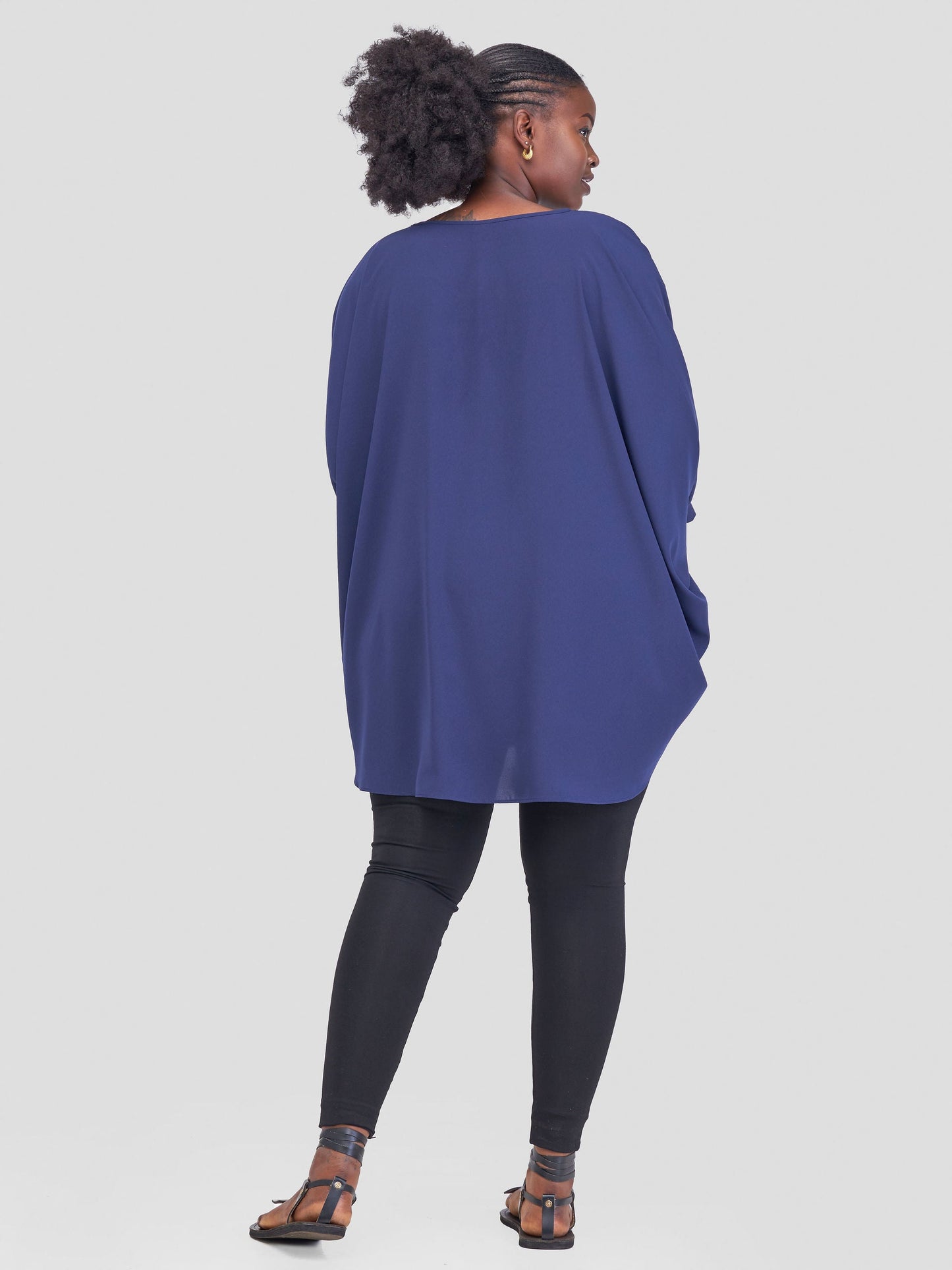 Vivo Mistari Gathered Sleeve Top - Dark Navy Blue