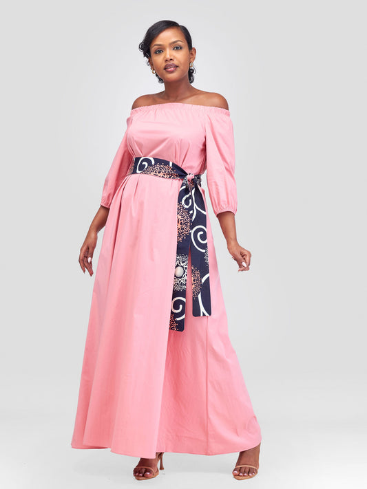Safari Tawi 3/4 Sleeve Off Shoulder Maxi - Peach