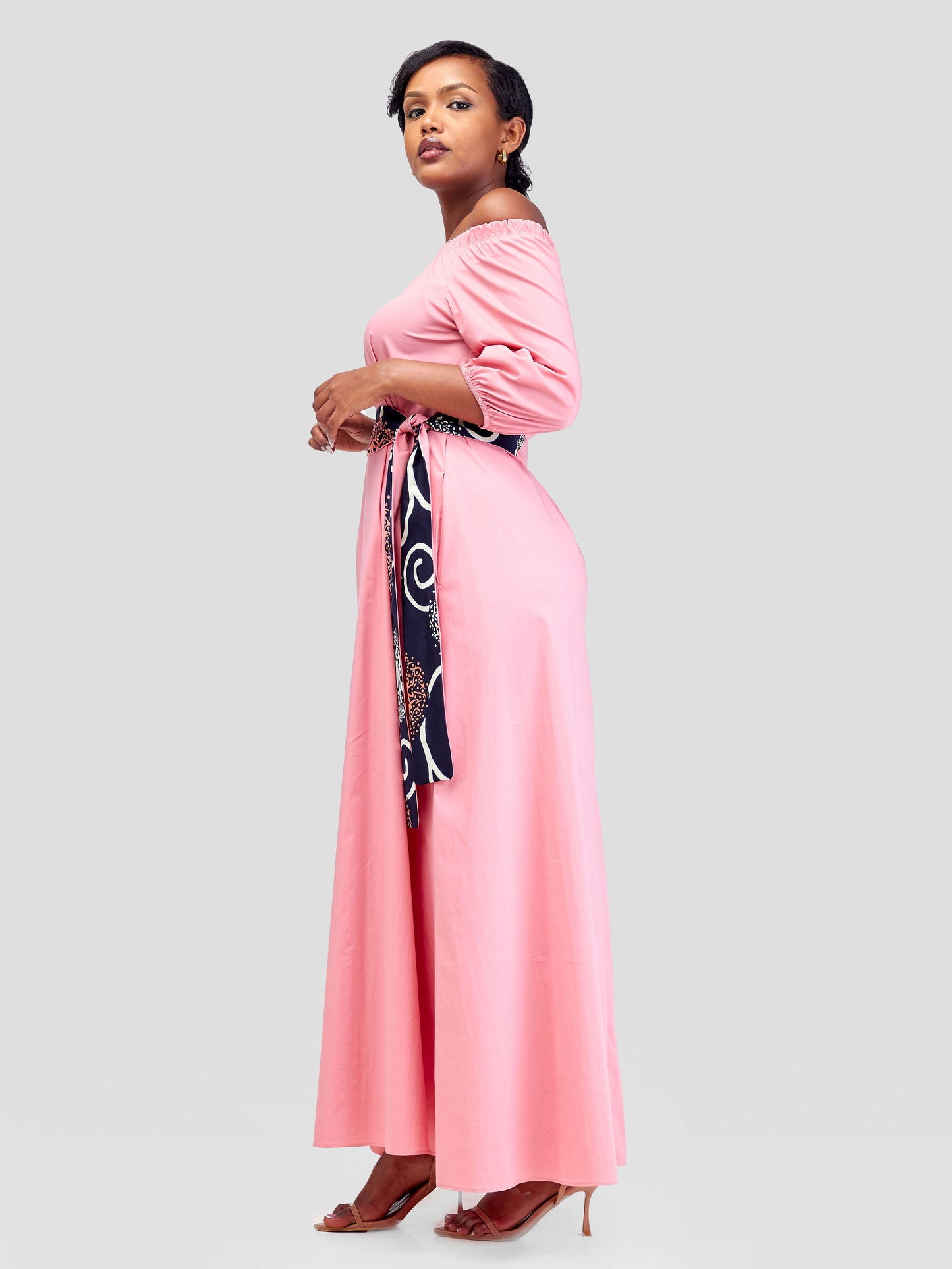 Safari Tawi 3/4 Sleeve Off Shoulder Maxi - Peach