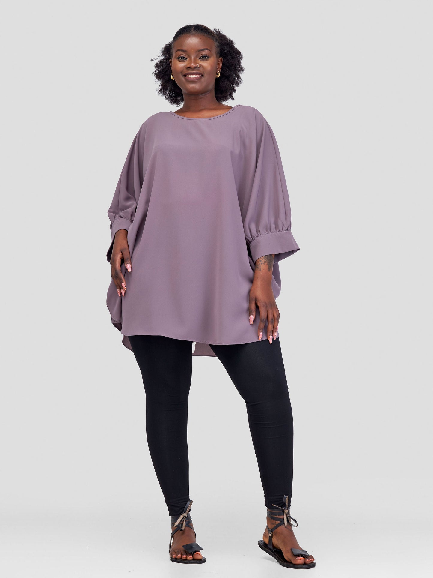Vivo Mistari Gathered Sleeve Top - Taupe D