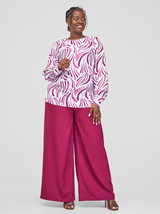 Vivo Ajani Long Sleeve Top - Burgundy / White Yala Print