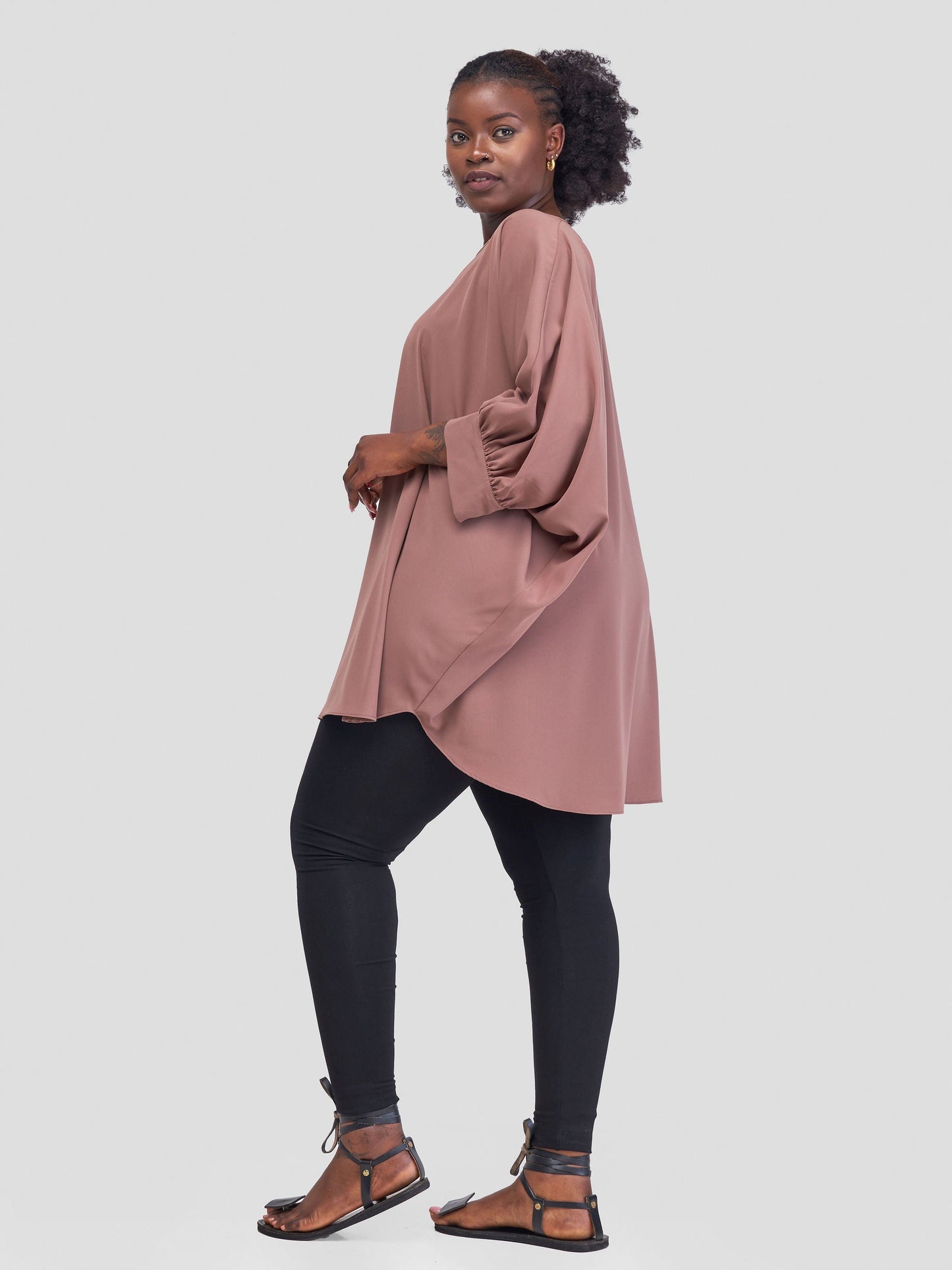Vivo Mistari Gathered Sleeve Top - Taupe E