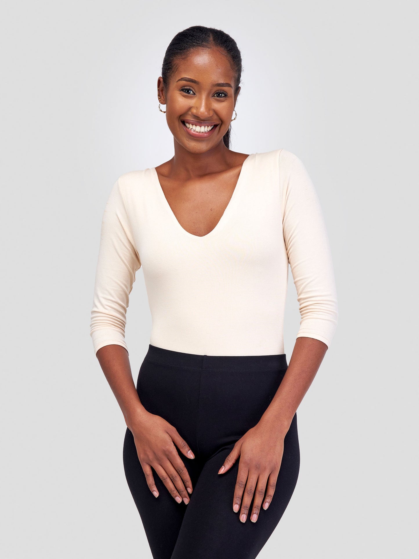 Vivo Basic 3/4 Sleeved Double Layered Bodysuit - Buttermilk