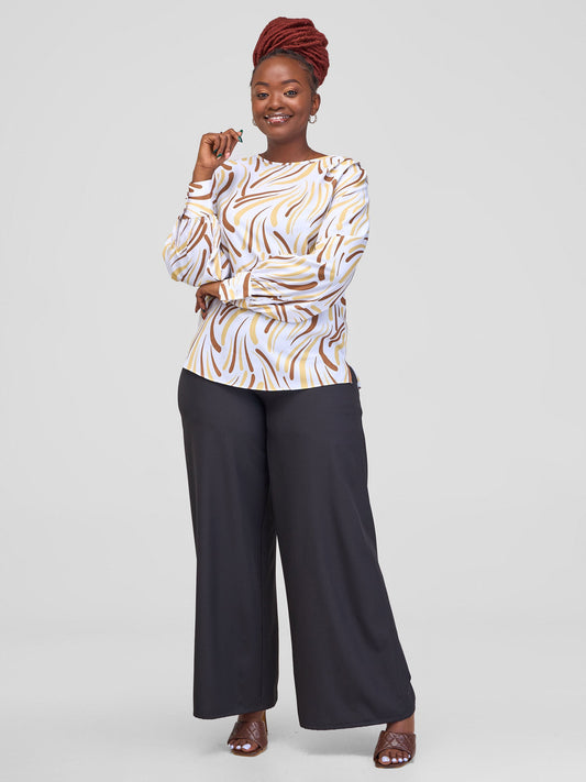Vivo Ajani Long Sleeve Top - Brown / White Yala Print