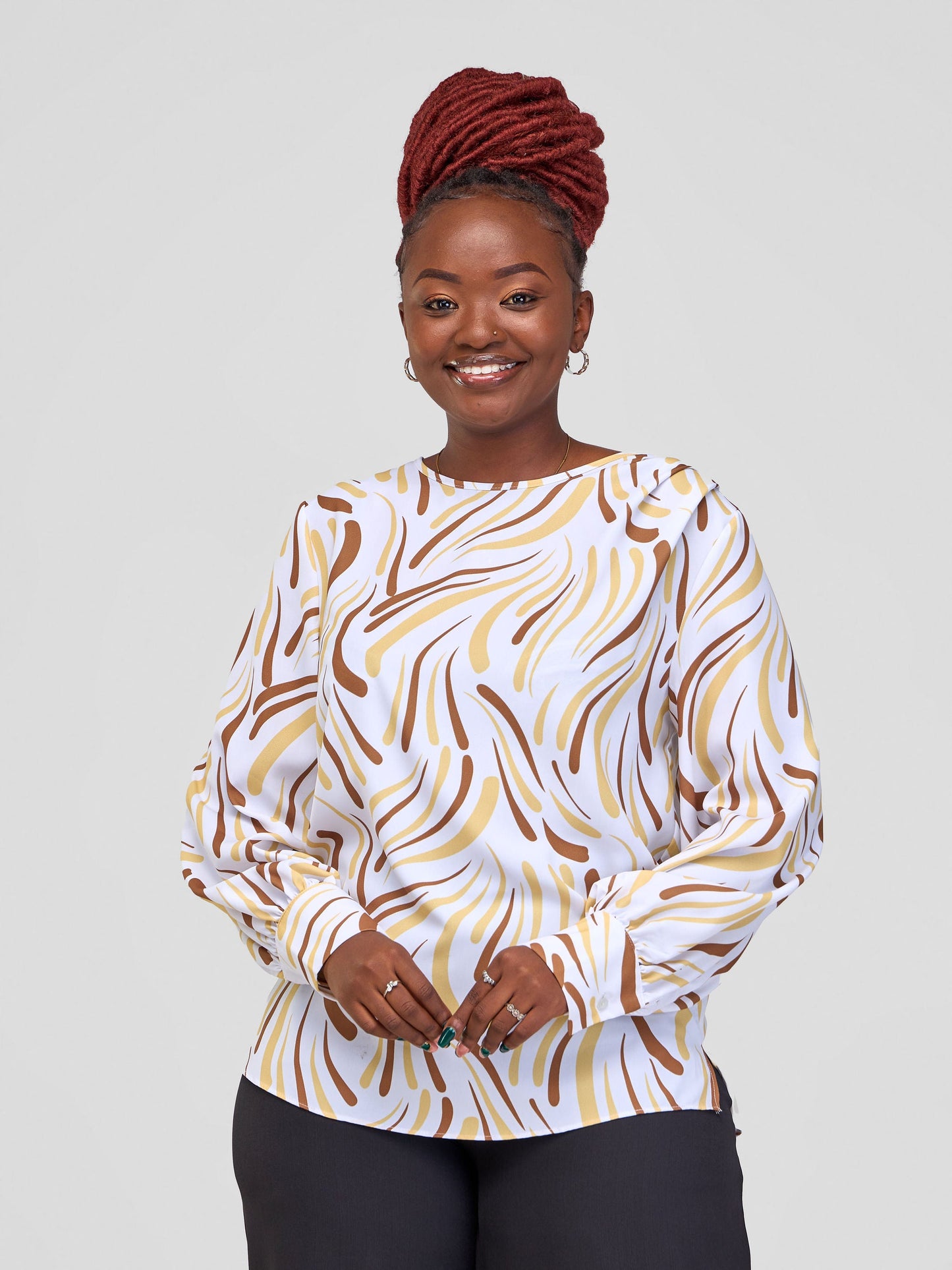 Vivo Ajani Long Sleeve Top - Brown / White Yala Print