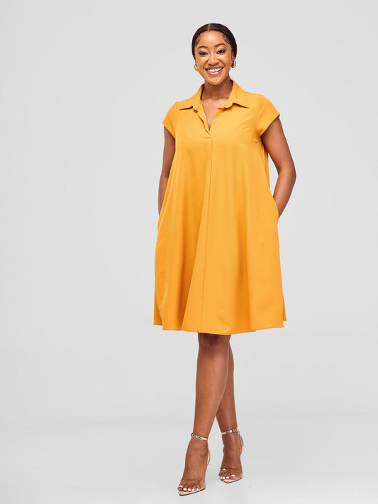Vivo Yumi Cap Sleeve Dress - Mustard