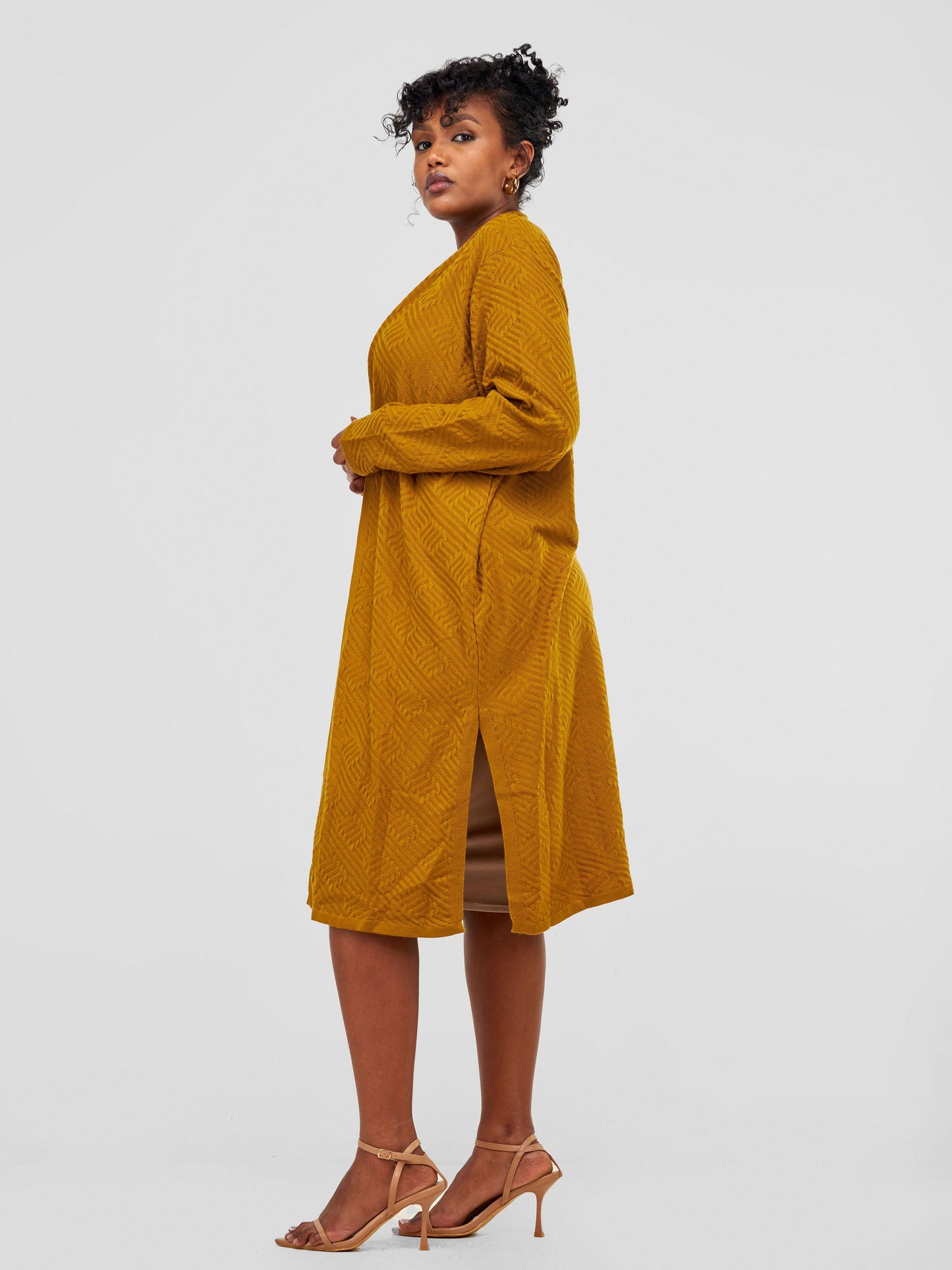 Vivo Side Slit Midi Waterfall - Dark Mustard