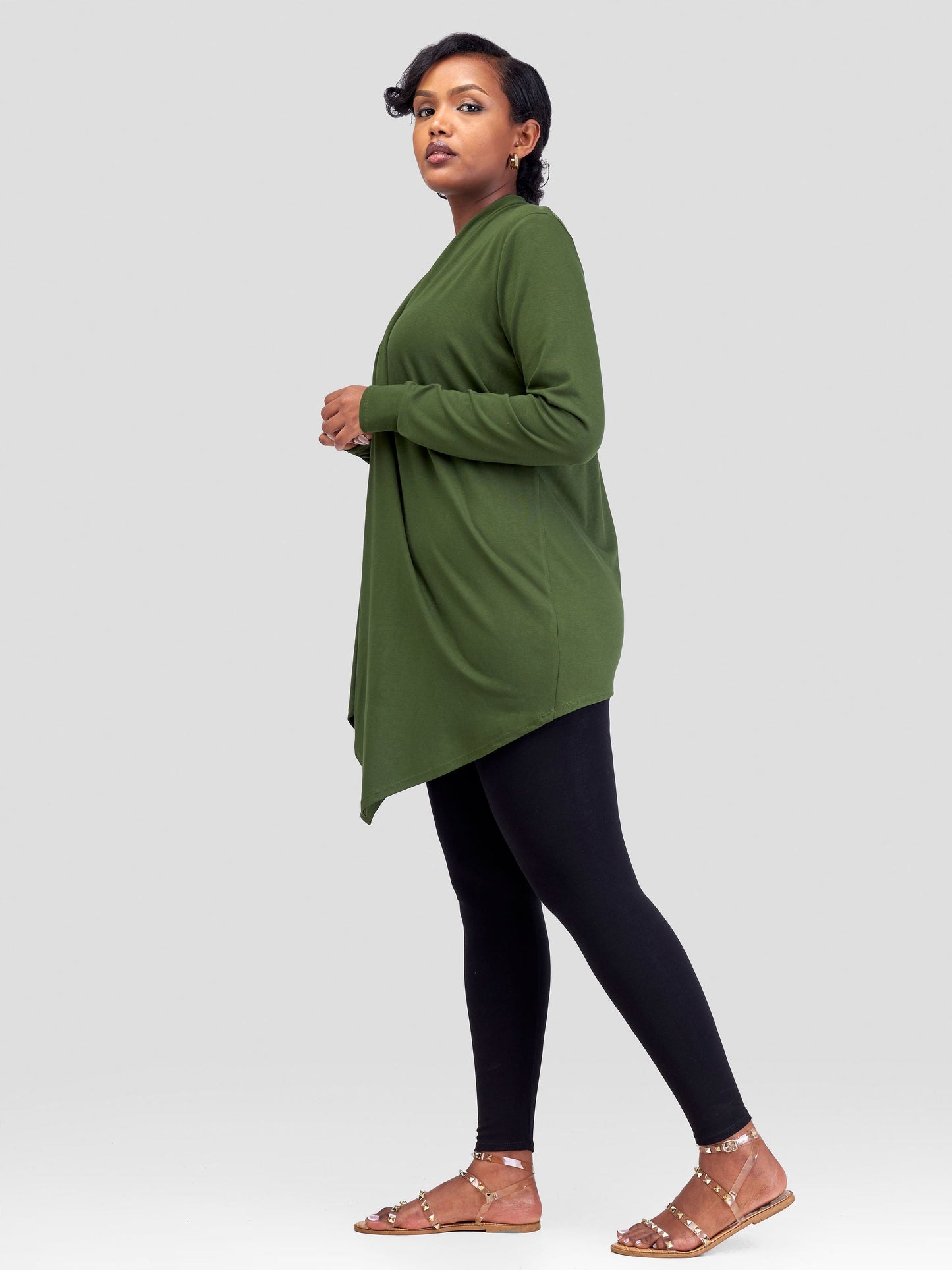 Vivo Basic Leila Long Sleeve Asymmetrical Waterfall - Hunters Green