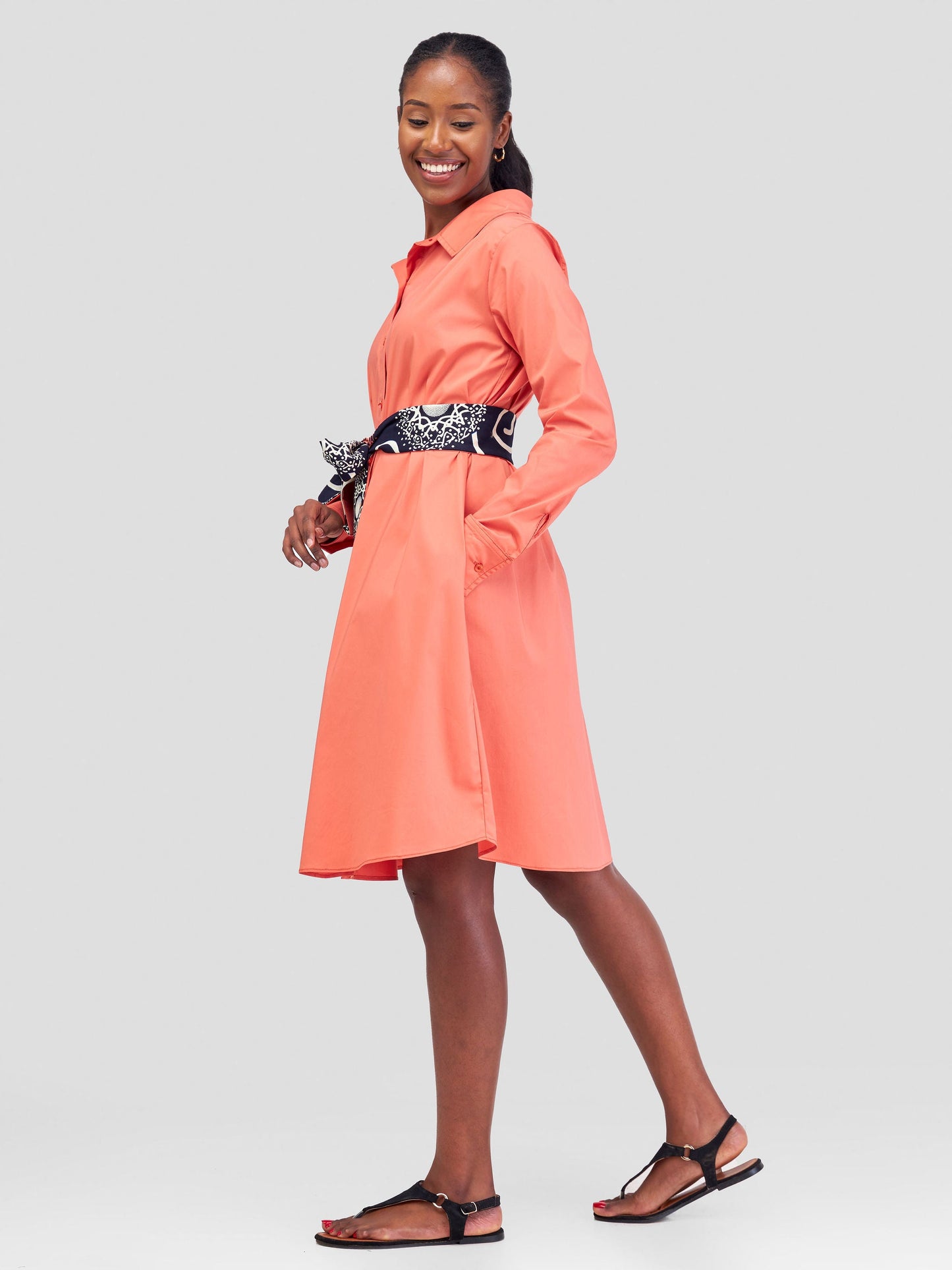 Safari Basic Shirt Tent Dress - Coral
