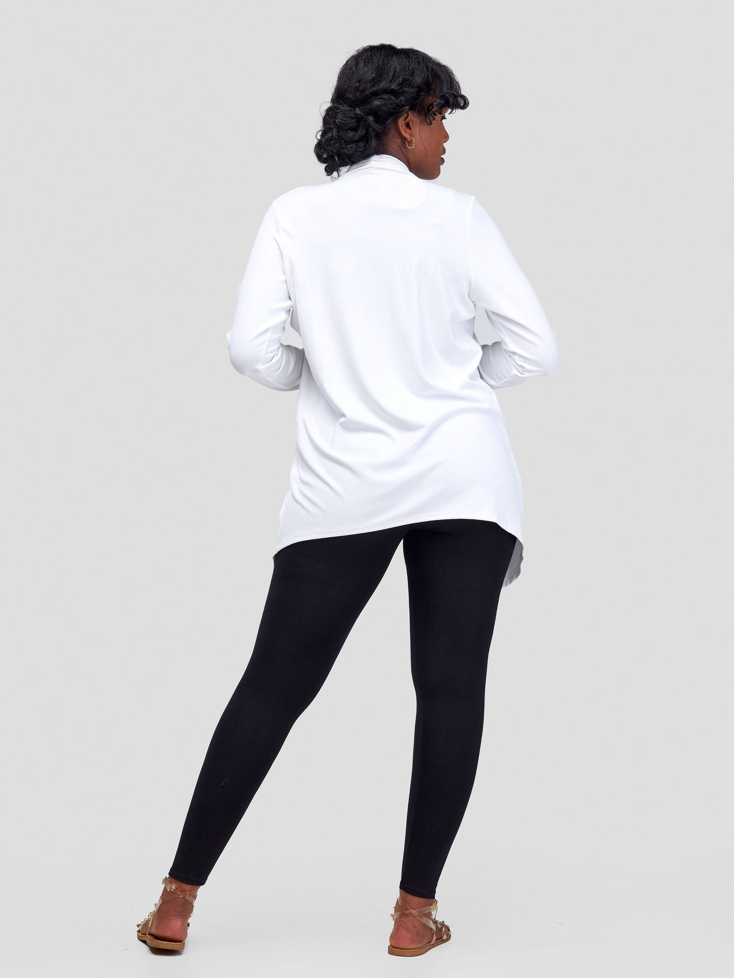 Vivo Basic Leila Long Sleeve Asymmetrical Waterfall - White