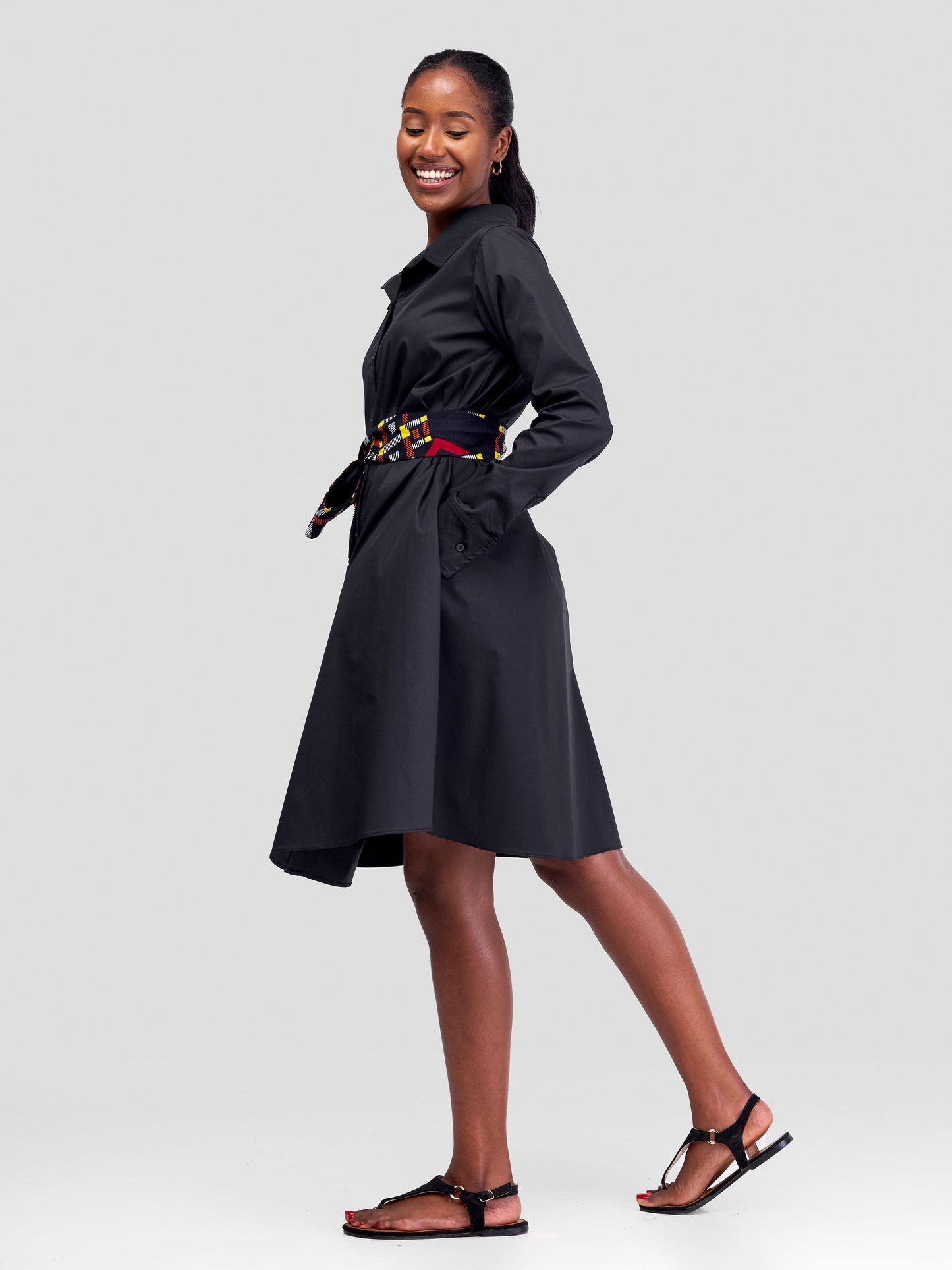 Safari Basic Shirt Tent Dress - Black