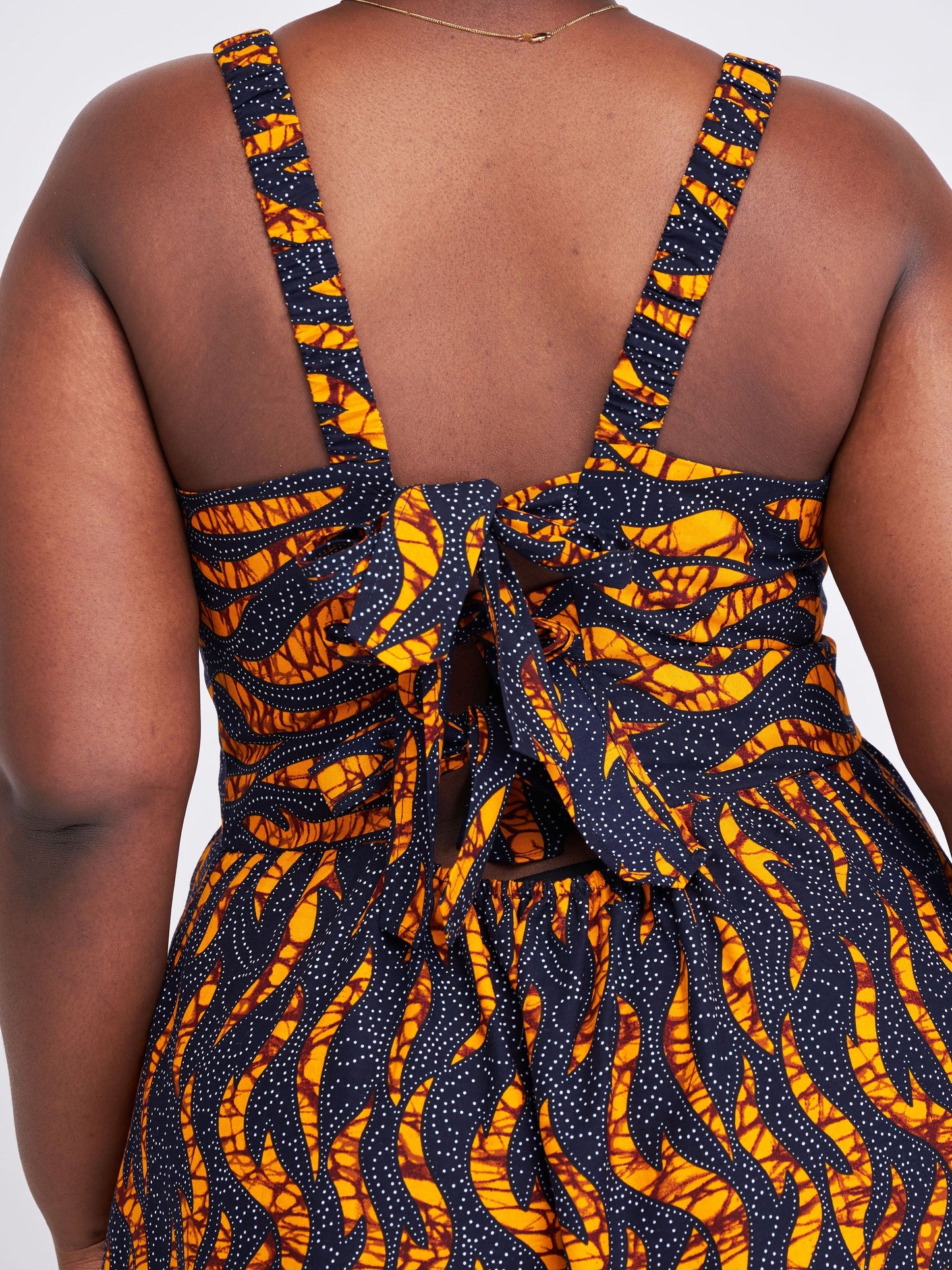 Safari Anga Strappy Tie Back Maxi Dress - Navy / Mustard Ankara Print