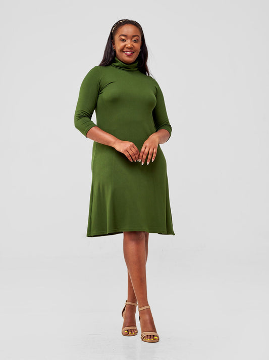 Vivo 3/4 Sleeve J.O Jersey A-line Knee Length Dress - Hunters Green