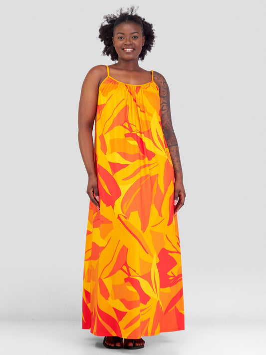 Vivo Sarabi Strappy Low Back Maxi Dress - Safron / Orange Print
