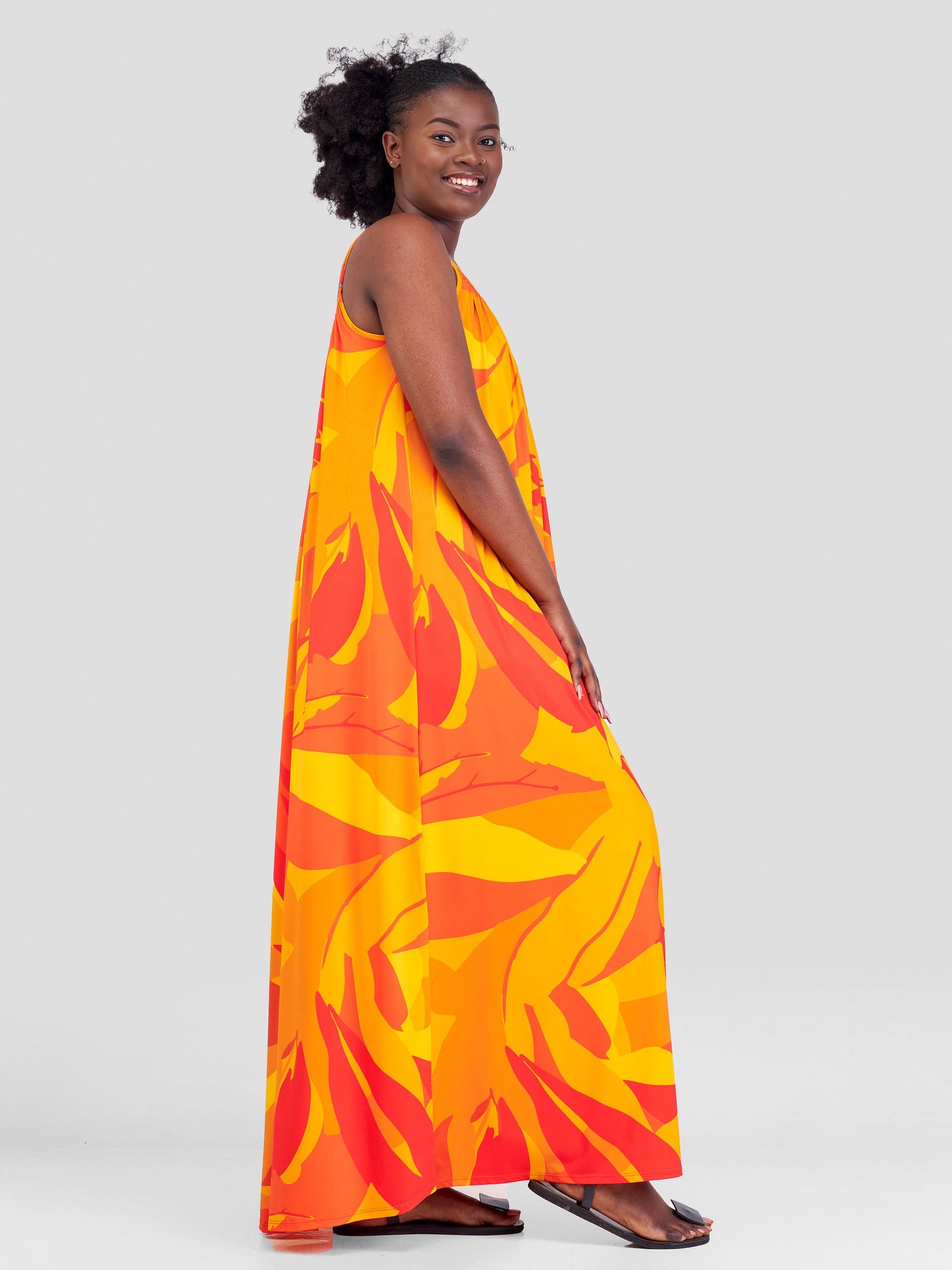 Vivo Sarabi Strappy Low Back Maxi Dress - Safron / Orange Print