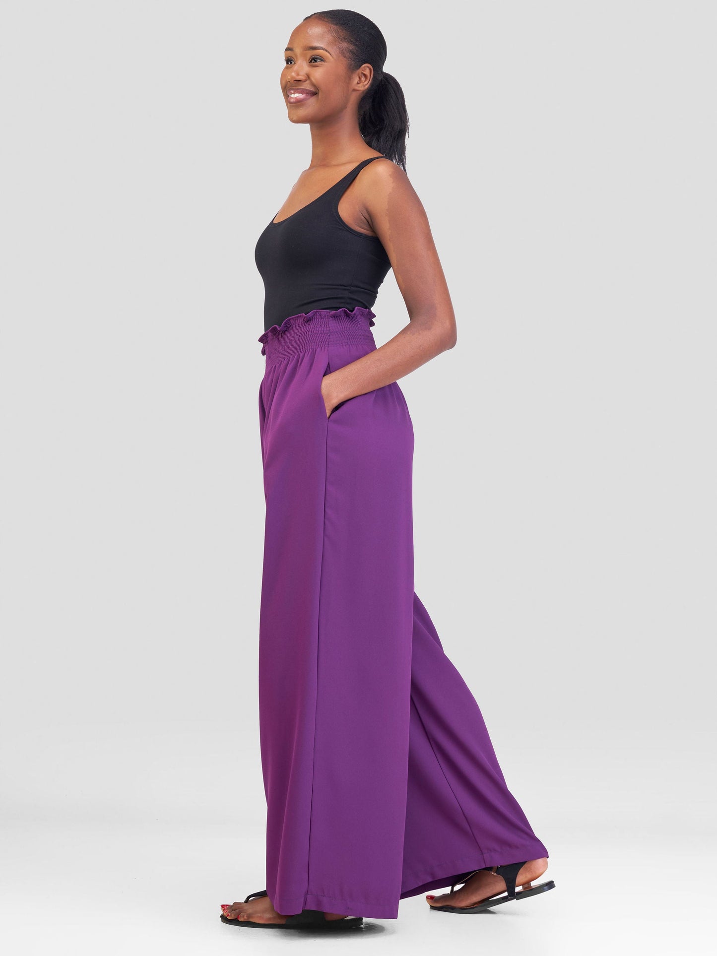 Vivo Sarabi Shirred Palazzo Pants - Purple