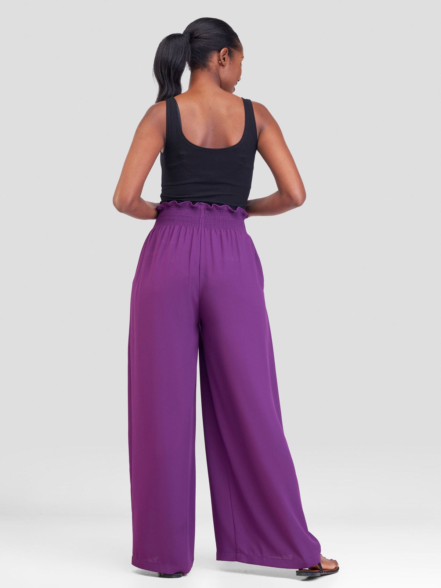 Vivo Sarabi Shirred Palazzo Pants - Purple