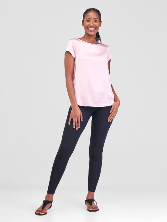 Vivo Basic Satin Cap Sleeve Top -Light Pink