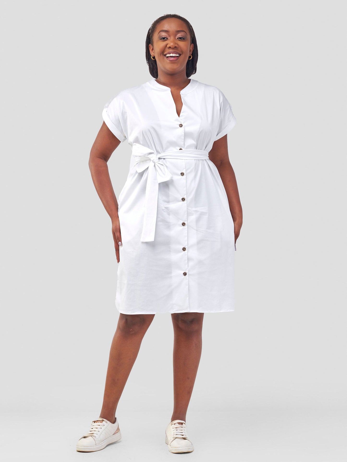 Safari Zene Drop Shoulder Above Knee Dress - White