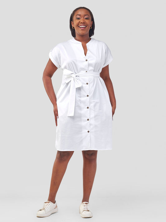 Safari Zene Drop Shoulder Above Knee Dress - White