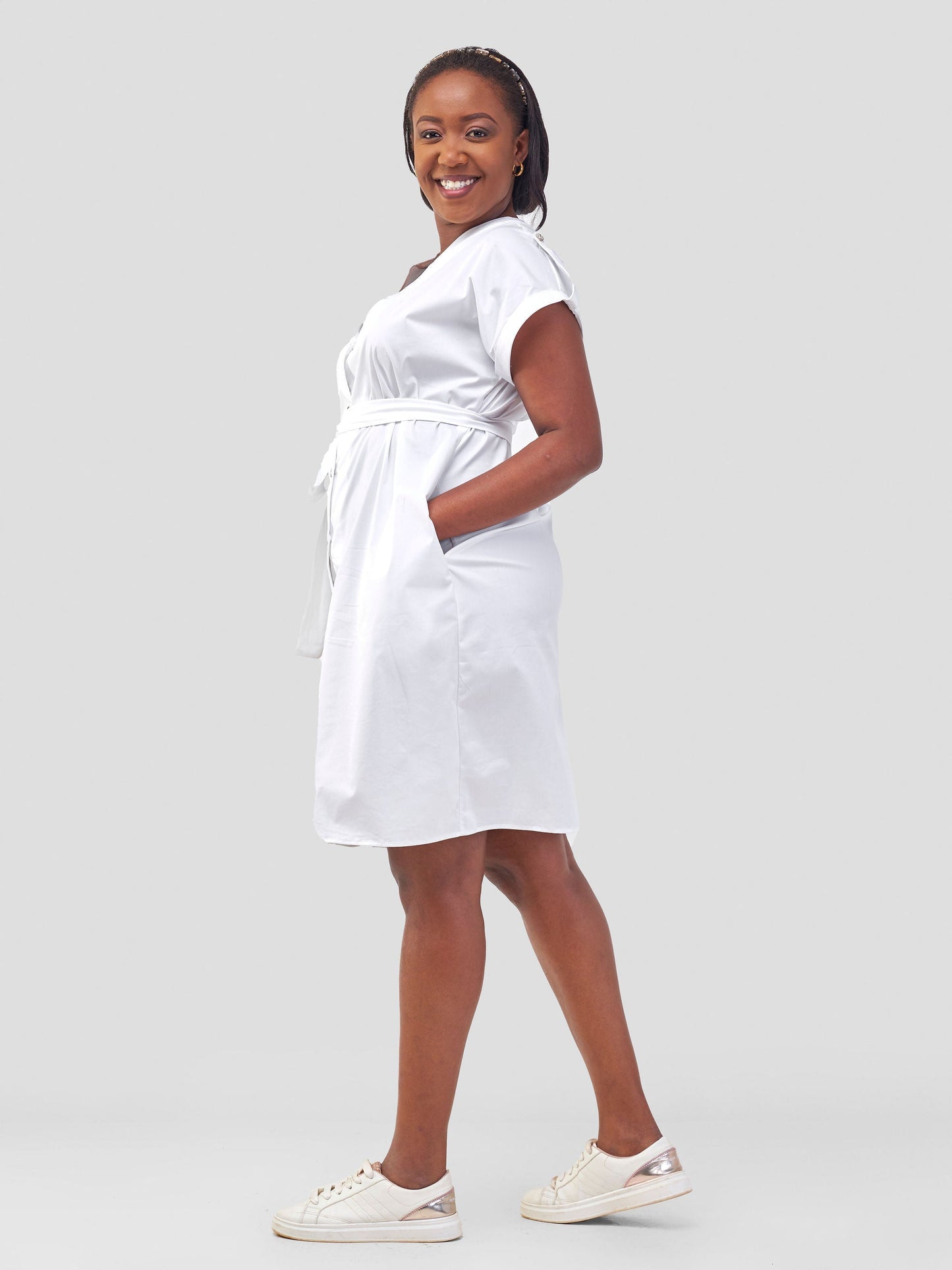 Safari Zene Drop Shoulder Above Knee Dress - White