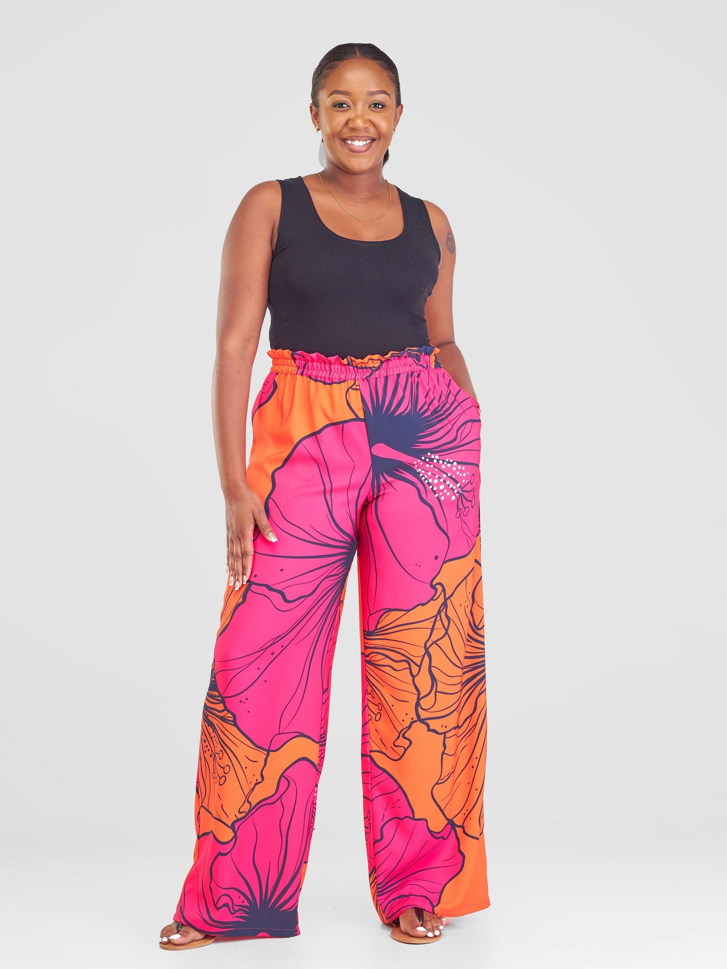 Vivo Sanali Wide Leg Pants - Orange / Pink Flohibi Print