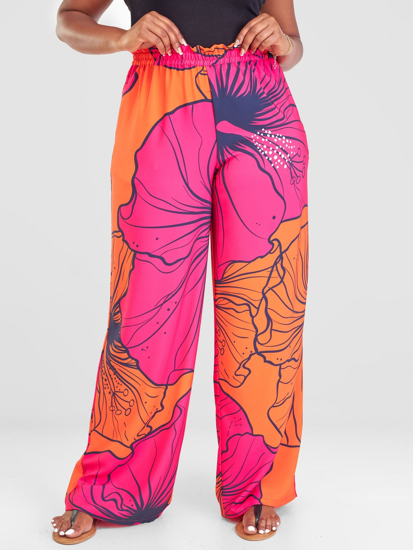 Vivo Sanali Wide Leg Pants - Orange / Pink Flohibi Print