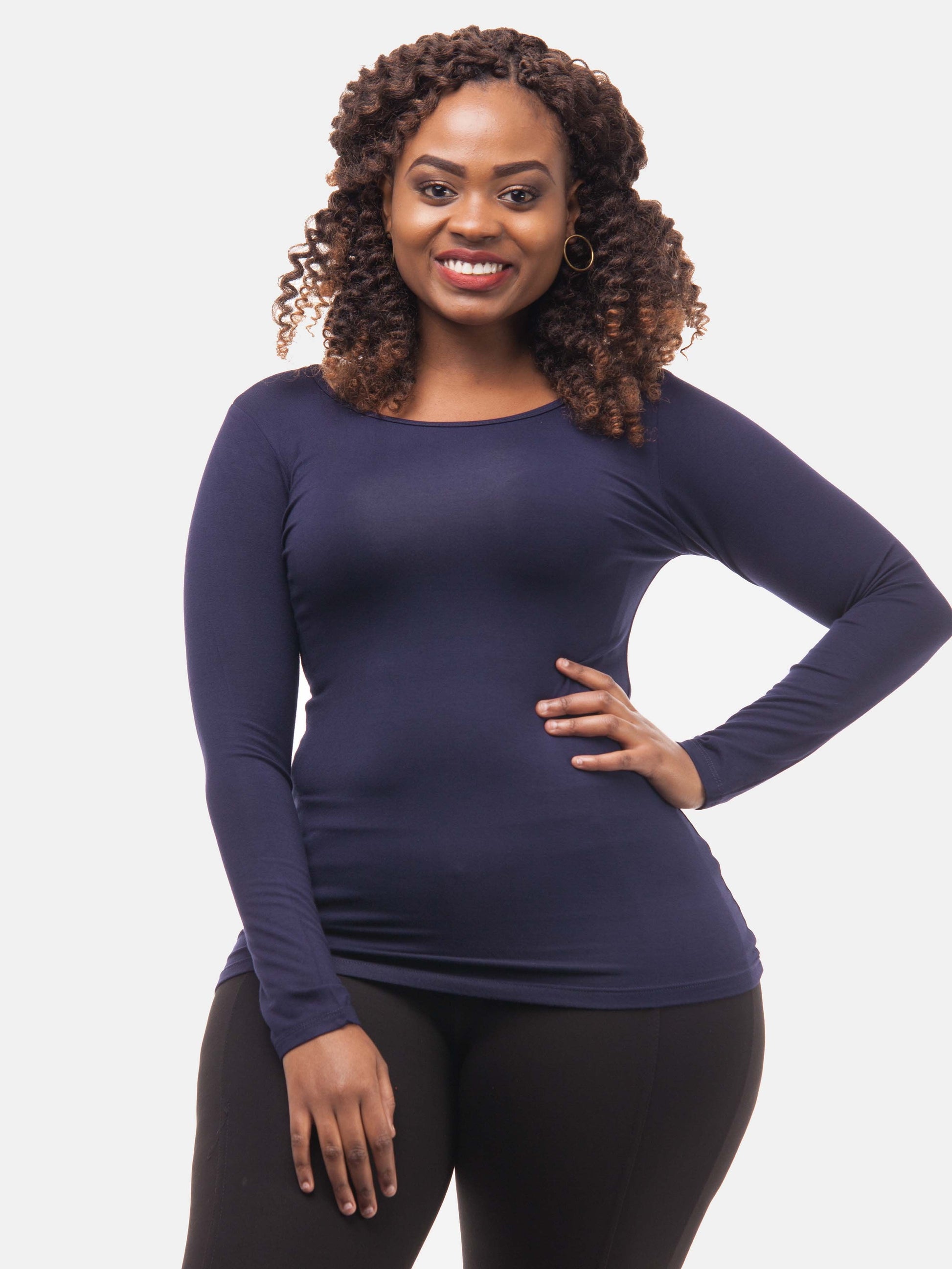 Vivo Basic Long Sleeved Top - Navy Blue - Shop Zetu