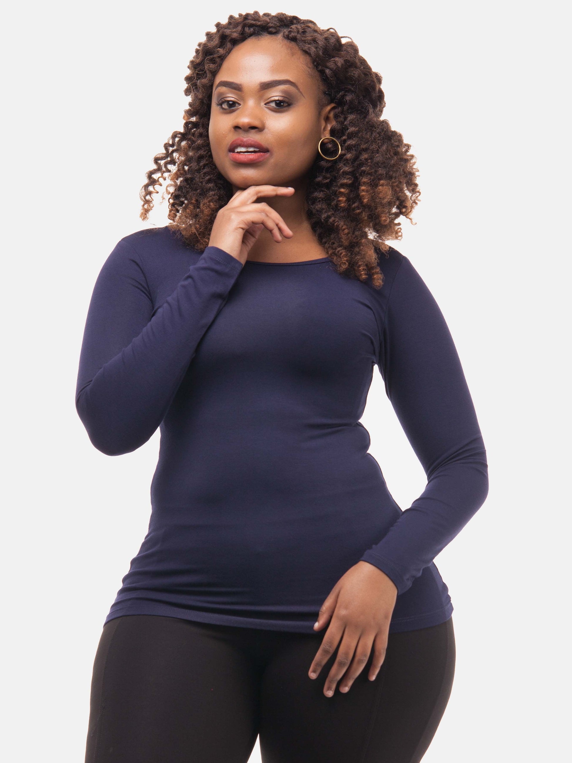 Vivo Basic Long Sleeved Top - Navy Blue - Shop Zetu