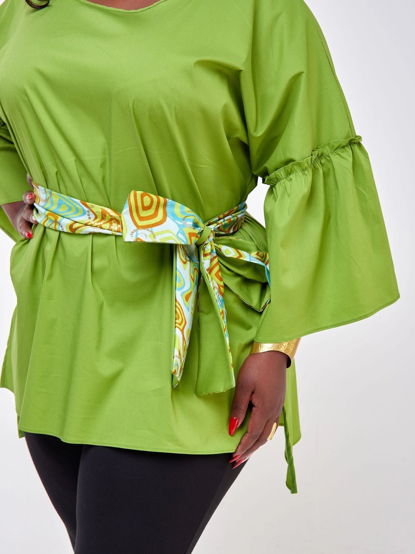 Safari Mara 3/4 Sleeve Flounce Tunic Top - Lime Green - Shop Zetu Kenya